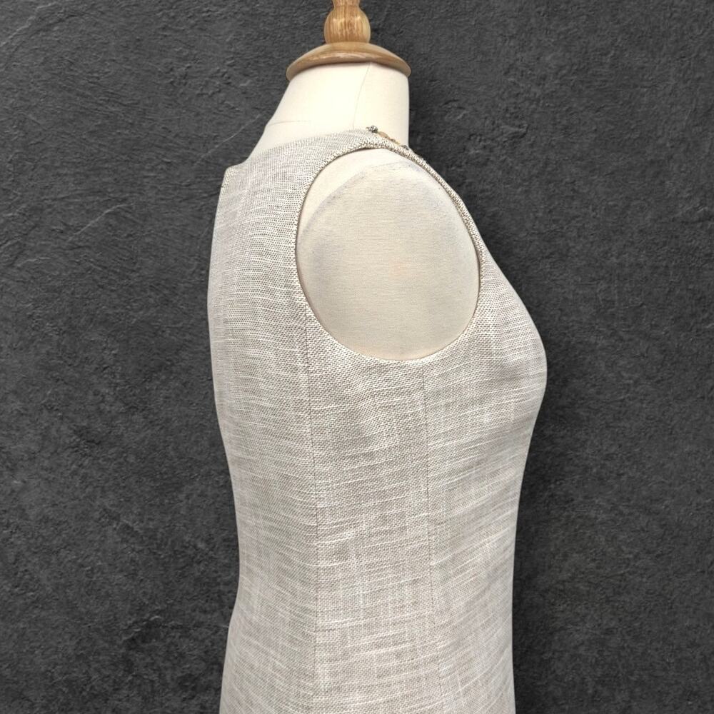 Talbots Beige Tweed Linen Blend Sheath Dress 8 Beaded Embellished Sleeveless - Picture 8 of 16